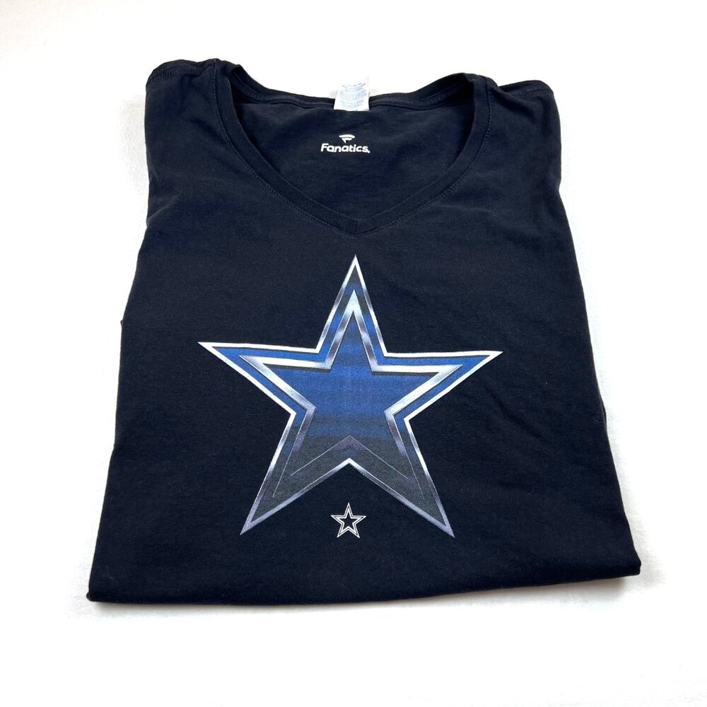 Dallas Cowboys NFL Football Womens Fanatics T-Shirt XL Black V-Neck Blue Star - Picture 2 of 10